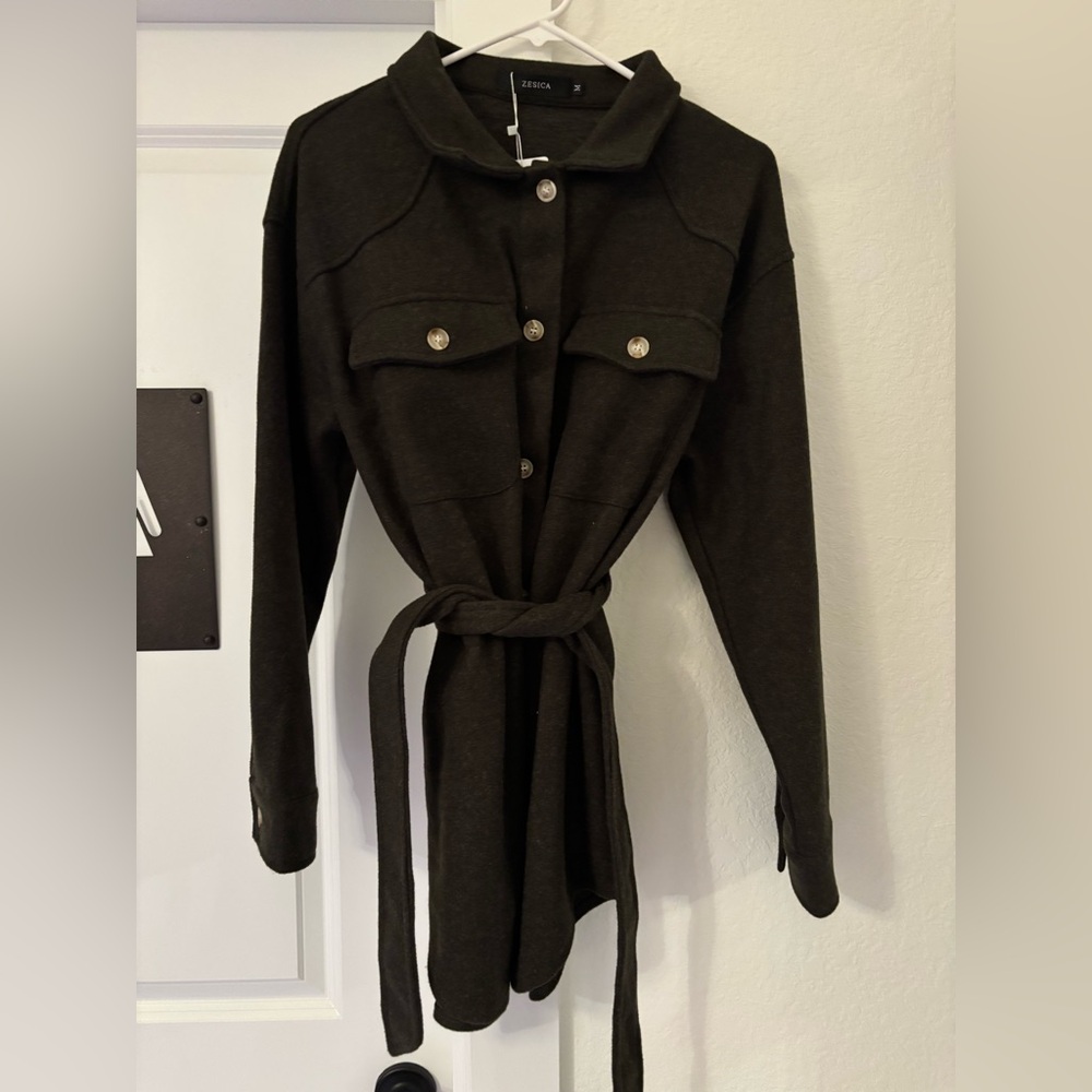 Women's Zesica Army Green Peacoat style Belted Jacket